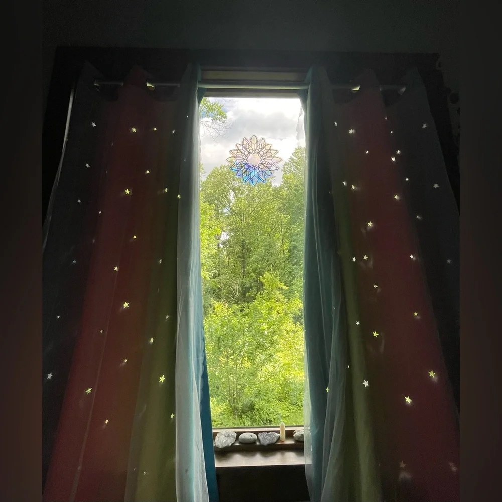 Rainbow Curtains With Colorful Star Cut-Out And Room Darkening